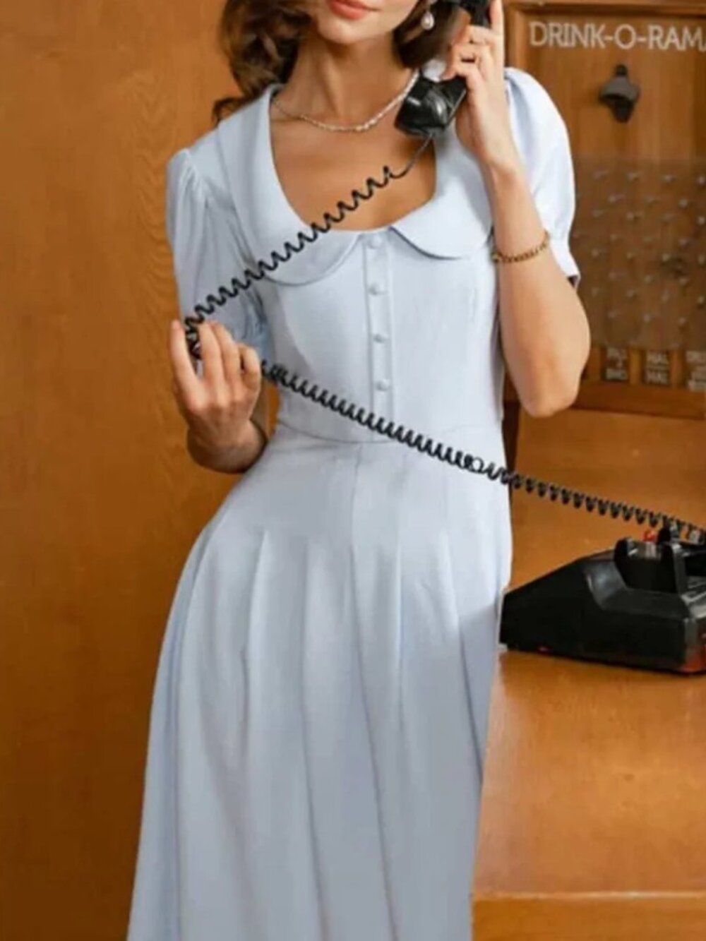 Rihoas Light Blue Peter Pan Collar Milkmaid Midi Dress
